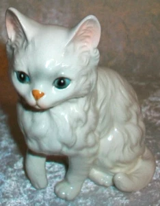Vintage Brinn's Keramik blaues Auge langes Haar weiße Angora Katze Figur Japan - Bild 1 von 21