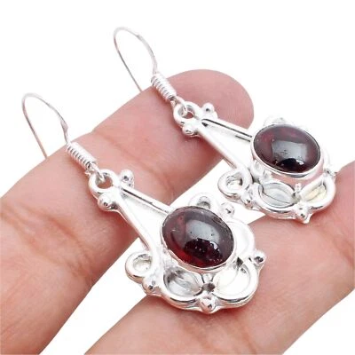 Rosso Onice Gemma Design Handmade Gioielli Pendenti Orecchino 3.6cm E-9461 - Immagine 1 di 4