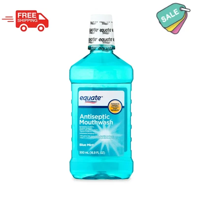 Equate Antiseptic Mouthwash, Enamel-Safe, Blue Mint, 16.9 fl oz (500 mL) - Image 1 of 4
