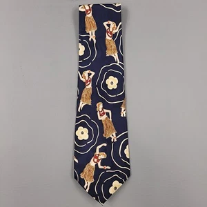 Tommy Bahama Silk Necktie Mens Blue Hula Girl Floral Hawaiian Kipper 4.5X57 USA - Picture 1 of 7