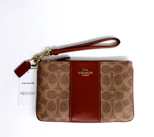 Coach Tan Rust Colorblock Coated Canvas Signature Small Wristlet NWT - Picture 1 of 4