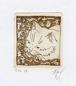 Sueños. Gato y Ratón, Impresión Artística Original Grabado Ex libris por Stanislaw Kazimov - Imagen 1 de 2