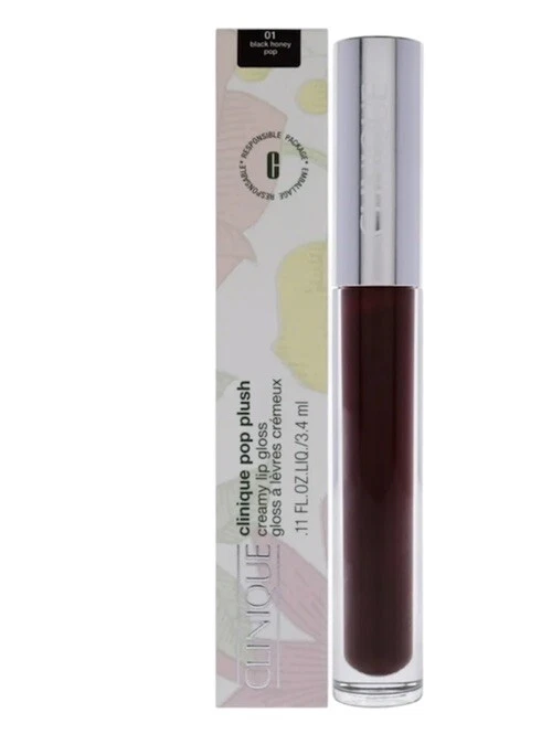 Clinique Pop Plush Creamy Lip Gloss #01 Black Honey Pop 0.11oz Full Size