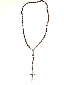 Vintage Ave Maria Brown Rosary Beads Catholic Religious Cross Pendant B1 - Picture 1 of 9