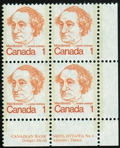 Canada sc#586 "Caricatures" : Sir John A. Macdonald, LR CBN Plate N°1, Mint-NH - Picture 1 of 2