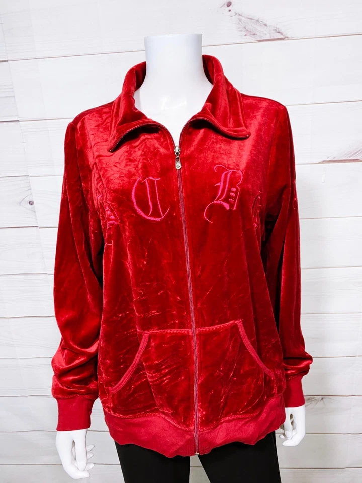 Sudadera BCBGMAXAZRIA Mujer Terciopelo Cremallera Completa Talla 1X Roja Manga Larga Foto 1 de 4