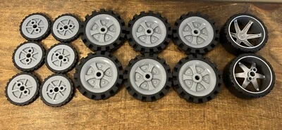 Lot of 14 Knex Wheels Medium Tire Gray Rims - Knex Parts - Image 1 of 4