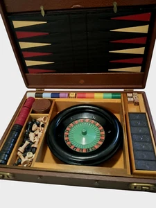 DE COLECCIÓN LOWE BAQUELITA MALETA JUEGO SET BACKGAMMON PÓKER RULETA AJEDREZ - Imagen 1 de 12