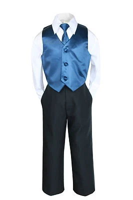 4 件套男童青少年正装黑色裤子 + 彩色背心长款领带套装 4T-20 — 第 1/2 张图片