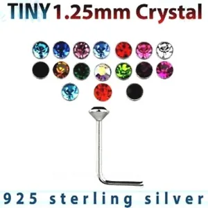 5pcs. 22g 1.25mm Flat CZ 925 Sterling Silver L-Shaped Nose Stud Ring - Picture 1 of 2