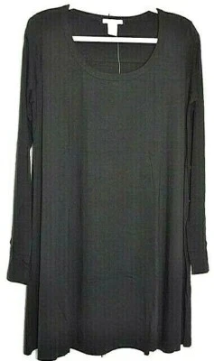 Vestido Joan Vass Negro Talla L Cuello Redondo Manga Larga Tejido Pullover Túnica Top Nuevo Foto 1 de 4