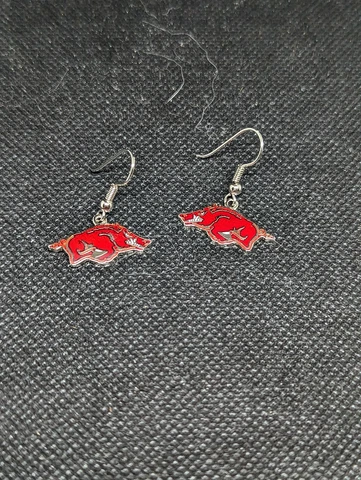 ARKANSAS RAZORBACKS RED DANGLE EARRINGS HOG HOGS SMALL DELICATE Cover