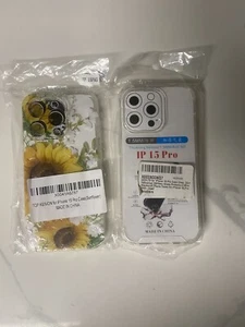 Lot de 2 coques transparentes antichoc pare choc pour iPhone 15 Pro tournesols transparentes - Photo 1 sur 4