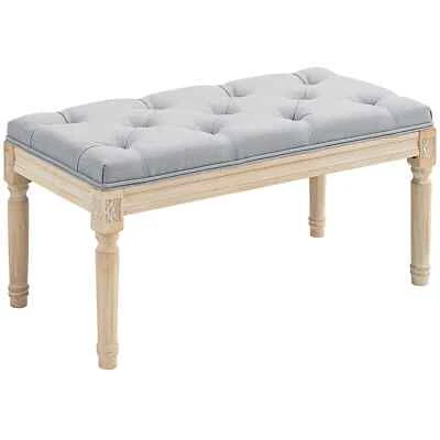 Tufted Upholstered End Bed Bench with Cushioned Seat Vintage Style Light Grey - Image 1 of 4
