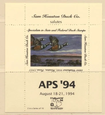 USA Sam Houston Duck Company APS '94 Harleguin Ducks MNH - Image 1 of 2