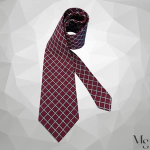 ERMENEGILDO ZEGNA Men’s Burgundy Geometric Grid Pattern Silk Tie 58”-3.75" E.C - Picture 1 of 6