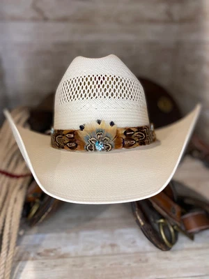 Banda para sombrero de plumas, astillas turquesas hechas a mano occidental Foto 1 de 4