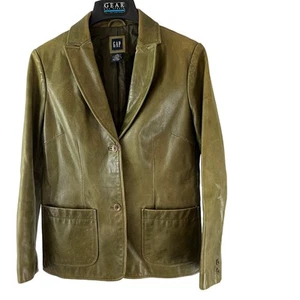 Vintage Gap Leather Blazer Jacket Womens Small Lined  Green Retro Y2K  - Bild 1 von 7