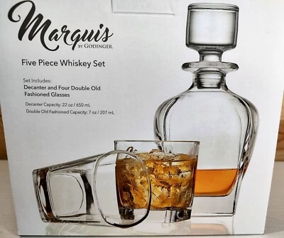 Shannon Crystal Marquis Whiskey Decanter & 4 Double Old-Fashioned Glasses - Image 1 of 4