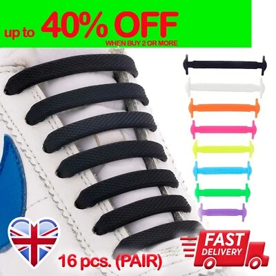 Shoe Laces No Tie Silicone Rubber Shoelaces Trainers Shoes Adults & Kids UK - Image 1 of 4
