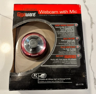 Webcam GIGAWARE USB PC Web Cam Camera w/Microphone 25-1178 New In Box - Image 1 of 4