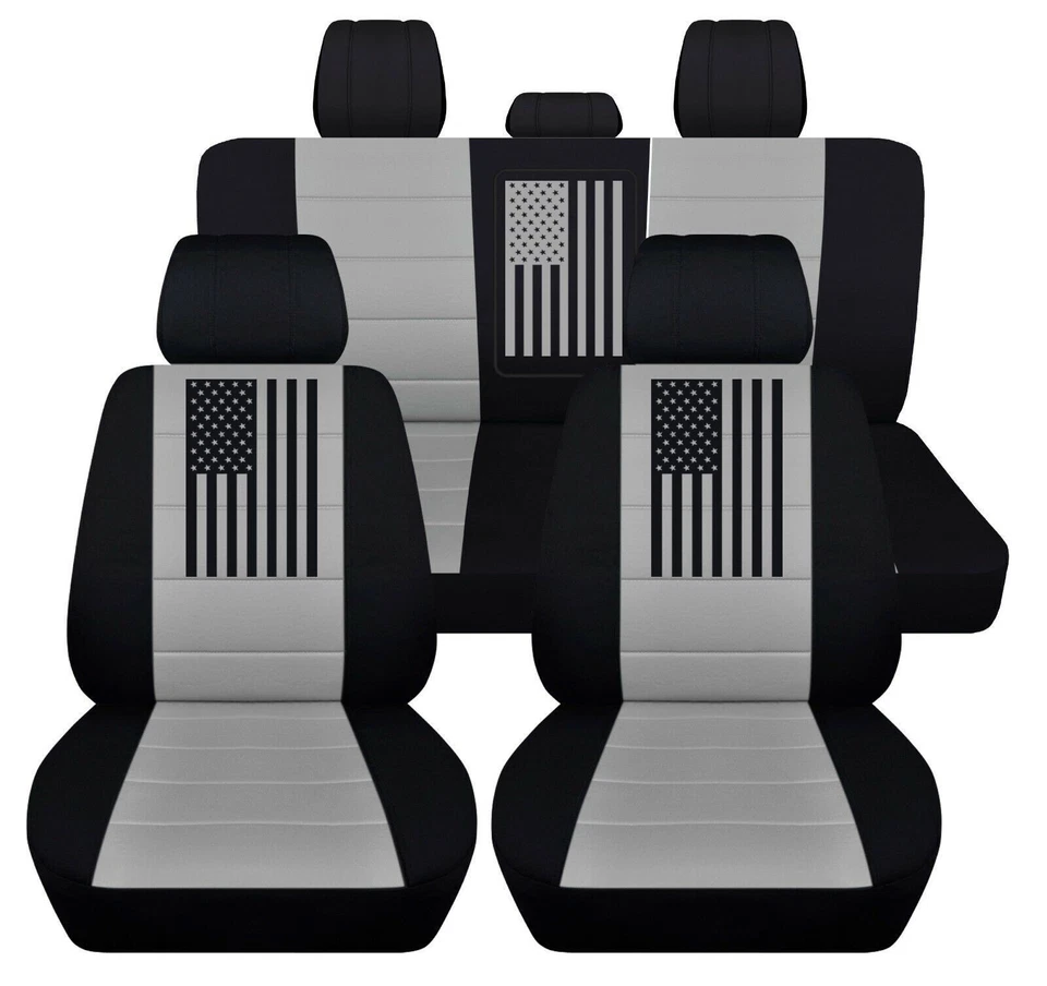 Front and Rear seat covers Fits 2011-2018 Dodge Ram 1500-3500 truck black silver - Image 1 of 1