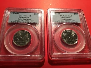 Set Wisconsin High/Low Extra Leaf Error Quarters PCGS MS 63. Rare . Attractive. - Picture 1 of 2