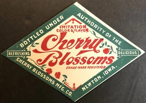 Original Unused Vintage Soda Pop Bottle Label CHERRY BLOSSOMS Newton, IOWA - Picture 1 of 1
