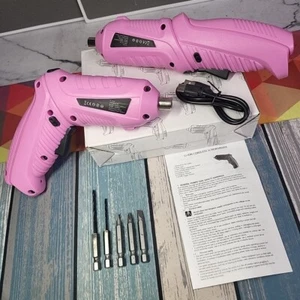 Handheld Pink Palm Size Rechargeable Electric Screwdriver +6 Bits & USB-C Charge - Picture 1 of 12