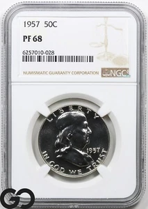 1957 Franklin Half Dollar, NGC PF-68 ** Premium Quality High Grade PR! - Picture 1 of 5