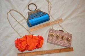 Purses Handbags Vacation Fancy Colorful Evening Fun Lot of 3 Orange Blue Pink - Picture 1 of 11