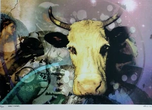 Michael Knigin Name + Number Hand signed Serigraph N.Y US Artist Cow animal art - Picture 1 of 4