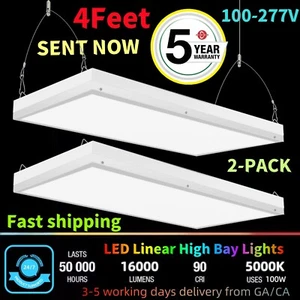 2Pack- 100W Linear LED High Bay Light Fixture Warehouse Woskshop Security Lights - Picture 1 of 23