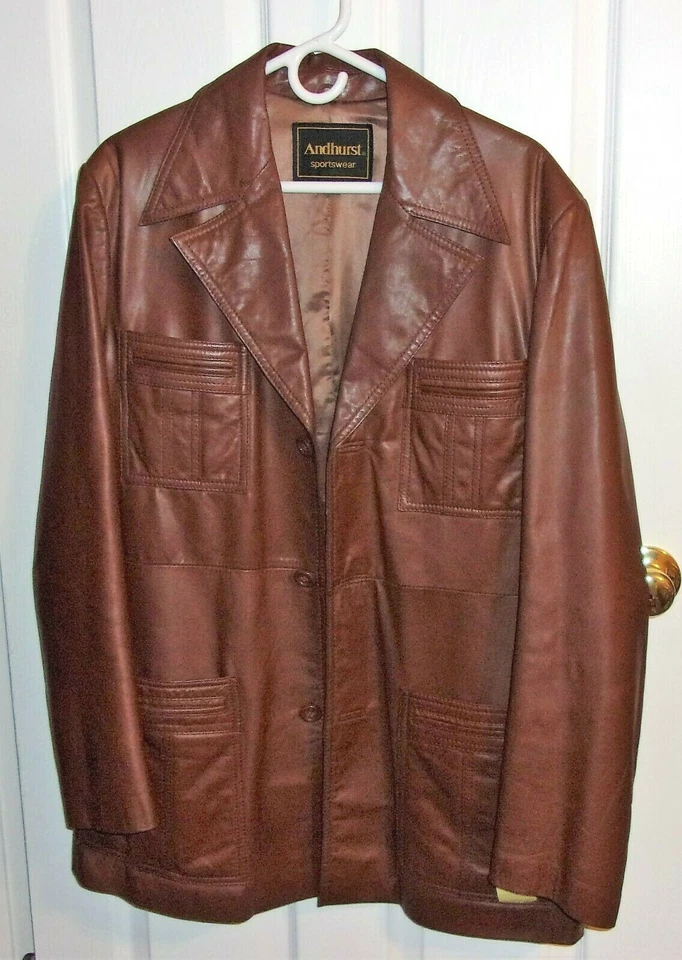 Abrigo vintage de cuero marrón mediano para hombre años 70 talla 44 Andhurst Foto 1 de 4