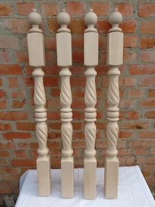 Stair Newel Post Spiral Twist Carved Wood Balcony Staircase Pole Ball Top Finial - Bild 1 von 12
