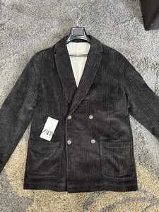 Chaqueta Blazer de Pana Doble Pecho Zara Talla Grande (42R) Nuevo Traje Negro - Imagen 1 de 12