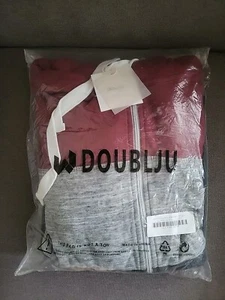 Doublju Women's Color-Block Thin Zip-Up Hoodie Jacket Hooded Burgundy Gray XL 🔥 - Picture 1 of 6
