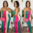 Women's Mixed Vertical Stripe Print Strapless Tube Jumpsuit Casual Party Romper