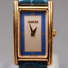 ◆Exc+5◆ Vintage Gucci 2600L vergoldete blaue Leder QZ Damenuhr aus Japan