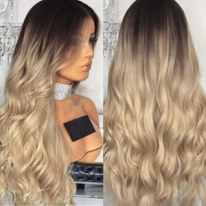 28 "Lady Blonde Ombre Lange lockige Perücken Frauen Natural Body Wave Haf - Bild 1 von 1