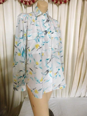 Винтажный 80-х белый цветочный нейлона блузка бюст 40» все часы США - Изображение 1 из 4