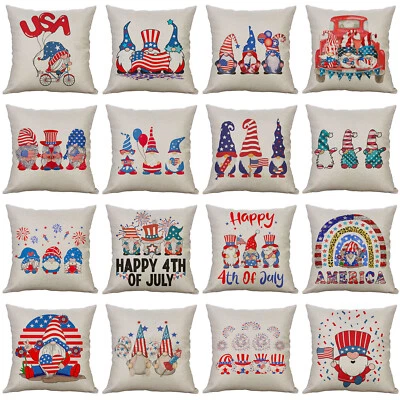 4th of July Decorations Pillow Covers American Gnomes Flag Throw Pillow Covers - Image 1 of 4
