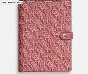 🩷 NOTEBOOK WITH COACH MONOGRAM PRINT IN COLORS GOLD/ROUGE, BLANK LINED, NEW! - Picture 1 of 3