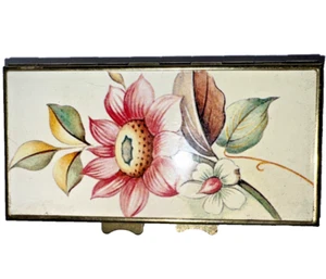 Contenitore Medicina Pillola Metallo Vintage Fiori Rosa Coperchio Cerniera Scomparti Oro - Foto 1 di 6