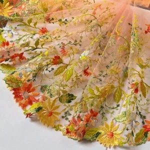 Ricamo floreale tulle pizzo orlo petali colorati pizzo per abito costume cucito - Foto 1 di 10