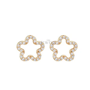 14K Gold 0.20 CT VS/F-G Diamond Flower Shape Studs Earrings - The Jewelz - Picture 1 of 3