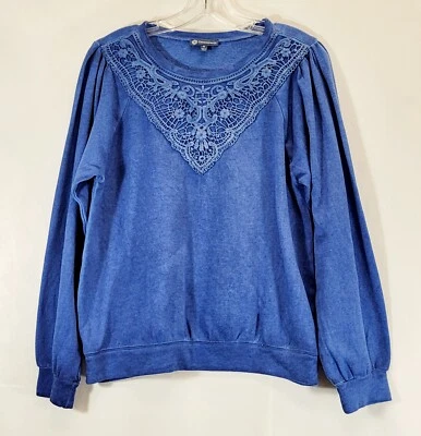 Sudadera Democracy Blusa Manga Encaje Detalle Mineral Lavado Azul Mediana Foto 1 de 4