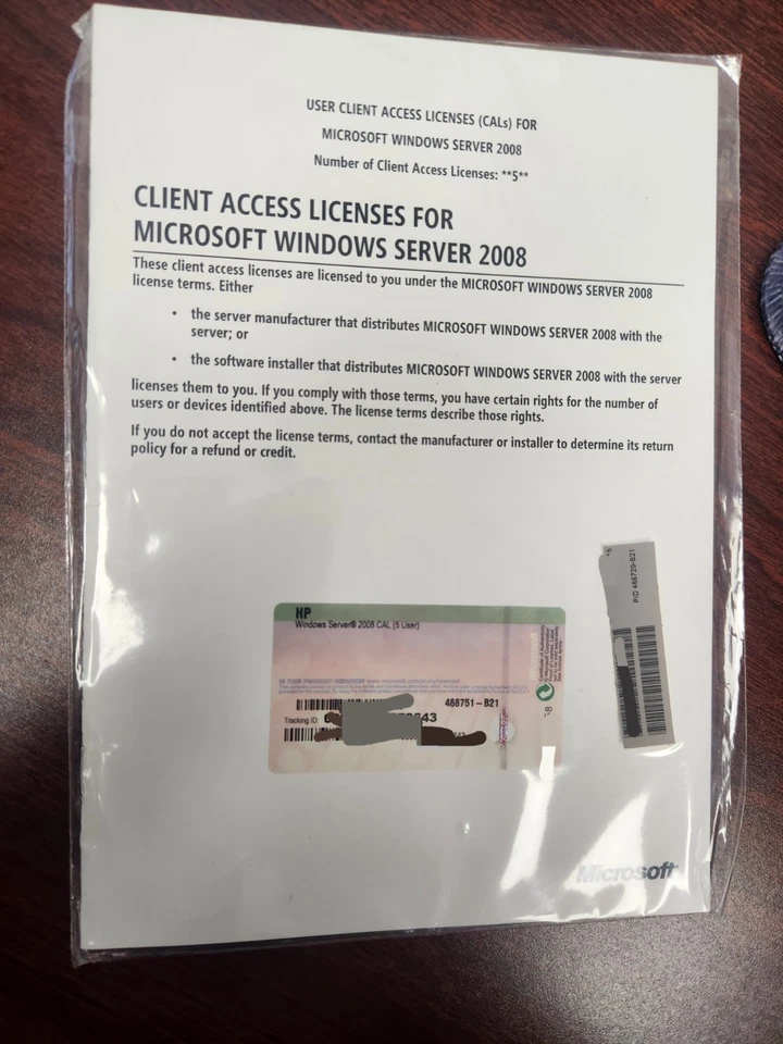 Windows Server 2008 5 User CAL License 468751-B21 R18-02503 Client Access Key - Image 1 of 4