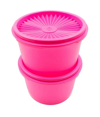 Tupperware Pink Mini Deco Round Plastic Canister Storage Container 560ml (2) Set - Image 1 of 4