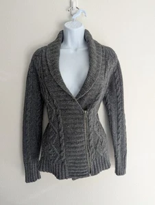 Eddie Bauer grau Zopfmuster Reißverschluss Cardigan Pullover Schal Größe Petite Medium Wolle - Bild 1 von 10